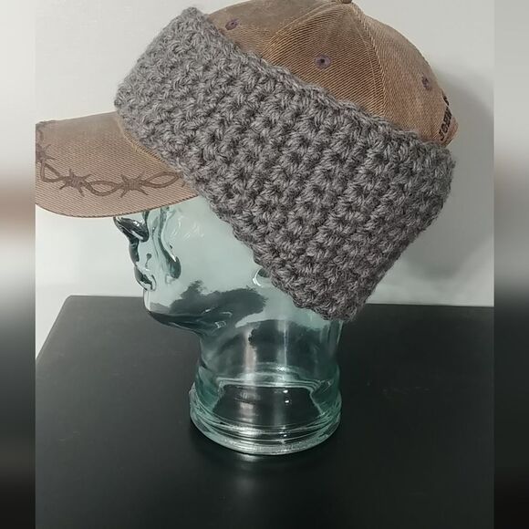 Just in! Handmade Crocheted Contoured Unisex Headband/Earwarmer Dark Grey - Picture 3 of 8